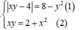 Giải hệ phương trình: |xy - 4| = 8 - y^2; xy = 2 + x^2 (ảnh 2)