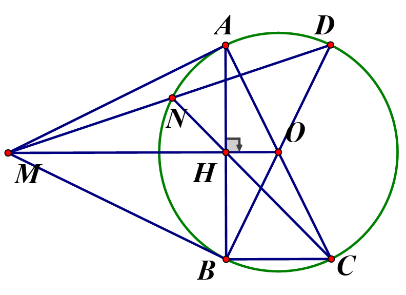 Cho đường tròn (O). Một điểm M nằm ngoài đường tròn (O), kẻ tiếp tuyến MA (ảnh 1)