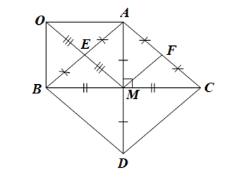 Cho tam giác ABC cân tại A, gọi M là trung điểm của BC. Lấy điểm D đối xứng với điểm A qua BC.  a) Chứng minh tứ giác ABDC là hình thoi.  (ảnh 1)