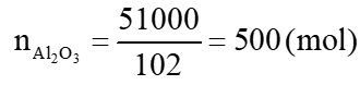 Muối Al2(SO4)3 được dùng trong công nghiệp để nhuộm vải, thuộc da, làm trong nước, … Tính khối lượng Al2(SO4)3 tạo thành khi cho 51 kg Al2O3 tác dụng hết với dung dịch H2SO4. (ảnh 2)