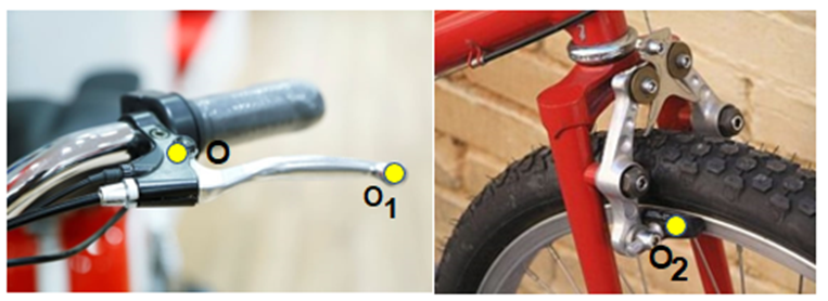 Ở xe đạp, có những bộ phận nào khi hoạt động sẽ giống như chiếc đòn bẩy? Với mỗi trường hợp, chỉ ra điểm tựa của đòn bẩy và cách đổi hướng của lực tác dụng. (ảnh 3)