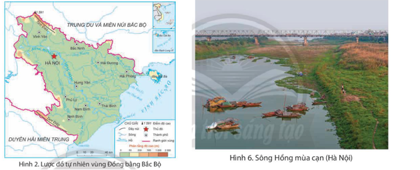Quan sát hình 2, hình 6 và đọc thông tin, em hãy:  - Xác định trên lược đồ một số sông của vùng Đồng bằng Bắc Bộ. (ảnh 1)