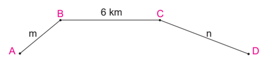 Hãy tính độ dài quãng đường ABCD với: m = 4 km, n = 7 km (ảnh 1)