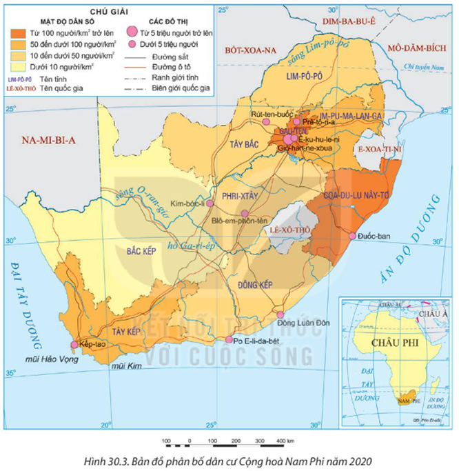 thông tin mục 1 và hình 30.3, hãy Nêu khái quát đặc điểm dân cư Cộng hòa Nam Phi (ảnh 1)