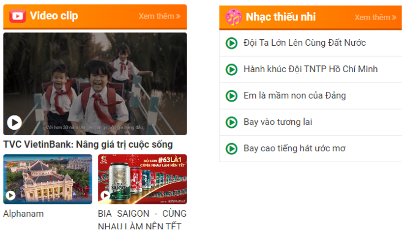 Truy cập vào trang web thieunhivietnam.vn.  a) Quan sát và cho biết trên trang web có những loại thông tin nào? (ảnh 2)