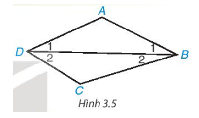 Cho tứ giác ABCD. Kẻ đường chéo BD (H.3.5). Vận dụng định lí về tổng ba góc trong (ảnh 1)
