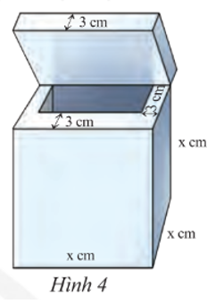 Một thùng chứa dạng hình lập phương có độ dài cạnh bằng x (cm). Phần vỏ bao gồm nắp có độ dày 3 cm. Tính dung tích (sức chứa) của thùng, (ảnh 1)