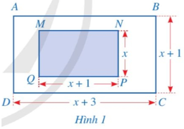 Cho hình chữ nhật ABCD và MNPQ như Hình 1 (các số đo trên hình tính theo đơn vị centimét).   a) Viết phân thức biểu thị tỉ số diện tích của hình chữ nhật ABCD và hình chữ nhật MNPQ. (ảnh 1)