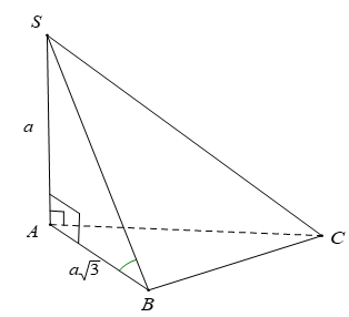 Cho hình chóp S.ABC có AB vuông góc với mặt phẳng (ABC) và SA = a. Tam giác ABC có AB = a căn bậc hai 3. Tính số đo góc giữa đường thẳng SB và mặt phẳng (ABC) (ảnh 1)