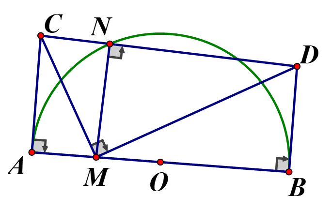 Cho nữa dường tròn tâm O, đường kính AB = 2R. M là trung điểm của OA, N là điểm bất kỳ  (ảnh 1)