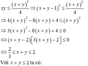 Cho các số thực dương x, y thỏa mãn: (x + y - 1)^2 = xy. Tìm giá trị nhỏ nhất của (ảnh 3)