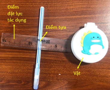 Dùng các dụng cụ học tập, thiết kế phương án và tiến hành thí nghiệm làm một đòn bẩy. Vẽ hình biểu diễn đòn bẩy, điểm tựa và lực trong thí nghiệm này. (ảnh 1)