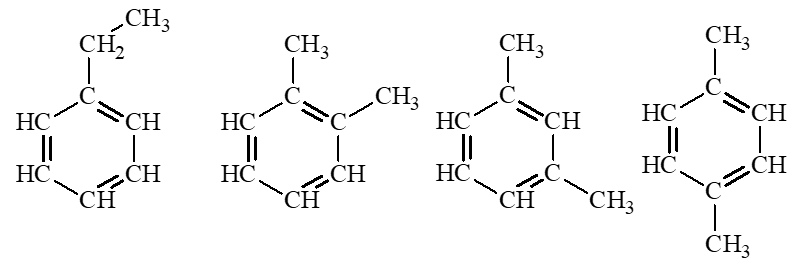 Refoming octane (C8H18) thu được các arene có công thức phân tử C8H10. Hãy viết công thức cấu tạo của các arene này. (ảnh 1)