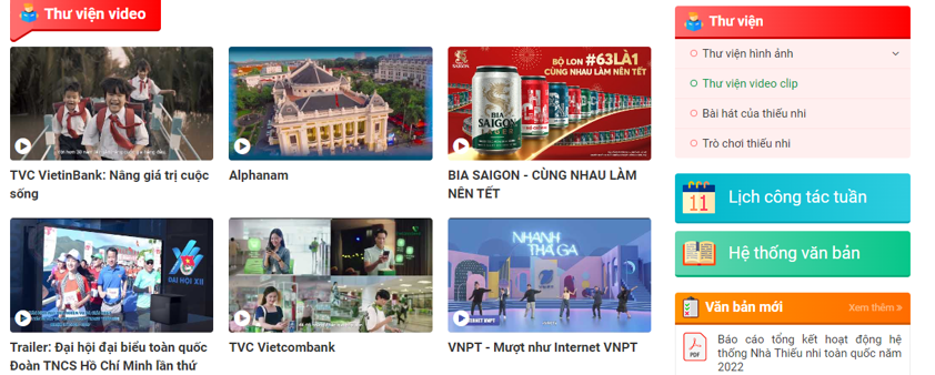 Truy cập vào trang web thieunhivietnam.vn.  a) Quan sát và cho biết trên trang web có những loại thông tin nào? (ảnh 3)