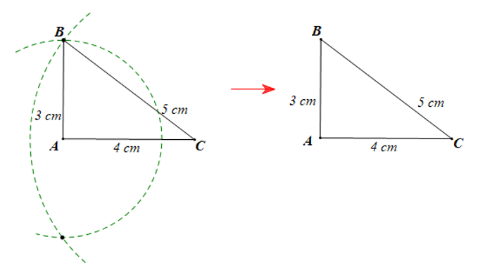Thực hiện các hoạt động sau:  a) Vẽ một tam giác ABC có AB = 3 cm, AC = 4 cm và BC = 5 cm;  (ảnh 1)