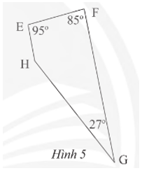 Tứ giác EFGH có các góc cho như trong Hình 5.  a) Chứng minh rằng EFGH là hình thang.  (ảnh 1)