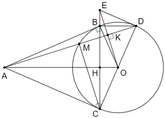 Cho đường tròn (O), điểm A nằm bên ngoài đường tròn. Kẻ các tiếp tuyến AB, AC với đường tròn (B, C là các tiếp điểm). a) Chứng minh rằng OA vuông góc với BC. (ảnh 1)