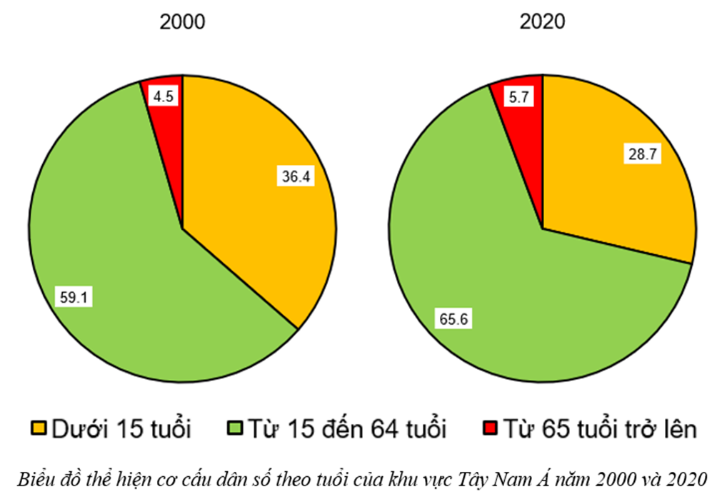 Dựa vào bảng 15.2 vẽ biểu đồ thể hiện cơ cấu dân số theo tuổi của khu vực Tây Nam  (ảnh 2)