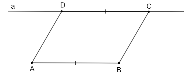 Vẽ tứ giác ABCD theo hướng dẫn sau:  Bước 1. Vẽ đoạn thẳng AB và đường thẳng a song song với AB. (ảnh 4)