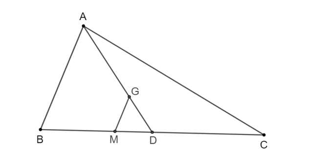 Cho tam giác ABC có trọng tâm G. Vẽ đường thẳng d qua G và song song với AB, d cắt BC tại điểm M (ảnh 1)