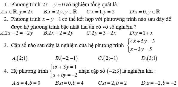 Chọn câu đúng nhất 1. Phương trình 2x - 7 = 0 có nghiệm tổng quát là: A. x thuộc (ảnh 1)