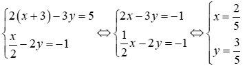 Giải hệ phương trình 2(x + 3) - 3y = 5; x/2 - 2y = -1 (ảnh 2)