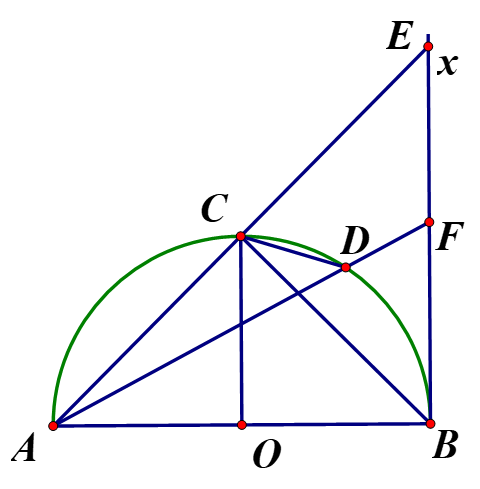Cho nữa đường tròn (O) đường kính AB. Kẻ tiếp tuyến BX với nửa đường tròn. Gọi C là điểm (ảnh 1)