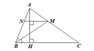 Cho tam giác nhọn ABC có AH là đường cao. Tia phân giác của góc B cắt AC tại M. Từ M kẻ đường thẳng vuông góc với AH và cắt AB tại N. Chứng minh rằng: (ảnh 1)