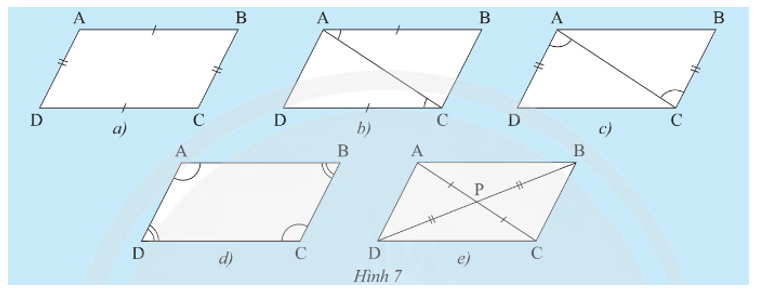 Cho tứ giác ABCD có P là giao điểm của hai đường chéo. Giải thích tại sao AB // CD và AD // BC trong mỗi trường hợp sau: (ảnh 1)