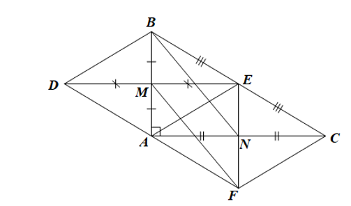 Cho tam giác ABC vuông tại A (AB < AC). Gọi M, N, E lần lượt là trung điểm của AB, AC, BC. a) Chứng minh rằng tứ giác ANEB là hình thang vuông. (ảnh 1)