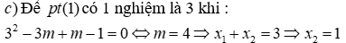 Cho phương trình x^2 - mx + m - 1 = 0 (1) a) Giải phương trình (1) với m = -2 (ảnh 5)