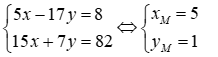 Cho ba đường thẳng d1: 5x - 17y = 8; d2: 15x + 7y = 82 và d3: (2m - 1)x - 2my = m + 2 (ảnh 2)