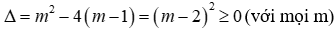 Cho phương trình x^2 - mx + m - 1 = 0 (1) a) Giải phương trình (1) với m = -2 (ảnh 3)