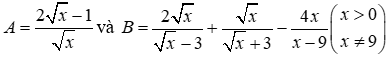 Cho biểu thức A = (2 căn bậc hai x - 1) / căn bậc hai x và B = 2 căn bậc hai x / (căn bậc hai x (ảnh 1)