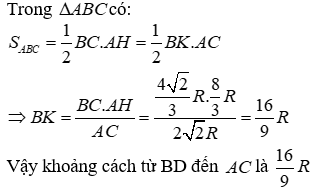 Cho đường tròn (O; R). Từ điểm A nằm ngoài đường tròn kẻ hai tiếp tuyến AB; AC với đường (ảnh 8)