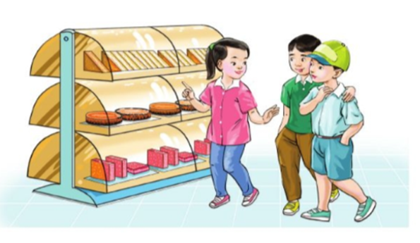 Hiền, Hải và Đức mua các loại bánh ở một tiệm bánh ngọt như sau Hiền mua 4 hộp bánh (ảnh 1)
