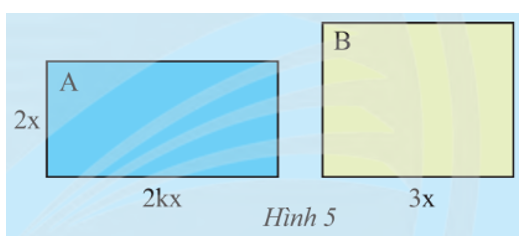 Hình chữ nhật A có chiều rộng 2x (cm), chiều dài gấp k (k > 1) lần chiều rộng. Hình chữ nhật B có chiều dài 3x (cm). Muốn hai hình chữ nhật này có diện tích bằng (ảnh 1)