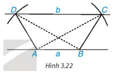 a) Vẽ hình thang có hai đường chéo bằng nhau theo các bước sau:  - Vẽ hai đường thẳng  (ảnh 1)