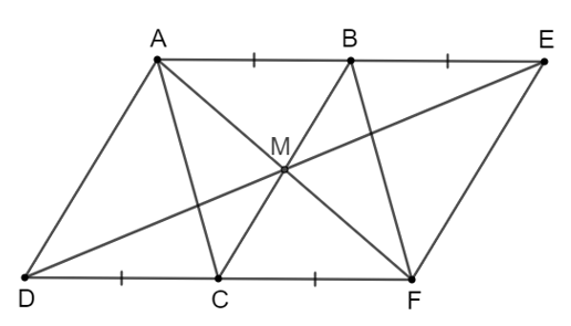 Cho hình bình hành ABCD. Lấy điểm E sao cho B là trung điểm của AE, lấy điểm F sao cho (ảnh 1)