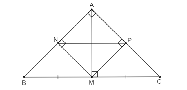 Xét một điểm M trên cạnh huyền của tam giác ABC vuông cân tại A. Gọi N và P lần (ảnh 1)