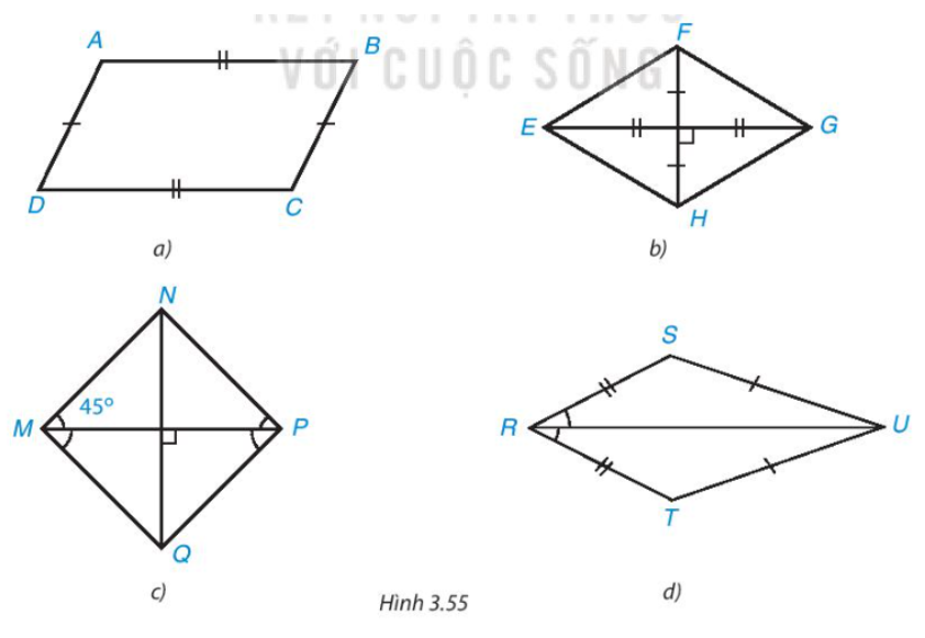 Tìm hình thoi và hình vuông trong Hình 3.55. (ảnh 1)