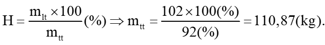 b*) Biết khối lượng nhôm thu được sau điện phân là 54 kg và hiệu suất phản ứng là 92%, tính khối lượng Al2O3 đã dùng. (ảnh 3)