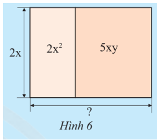 Một bức tường được trang trí bởi hai tấm giấy dán có cùng chiều cao 2x (m) và có diện tích lần lượt là 2x2 (m2) và 5xy (m2). (ảnh 1)