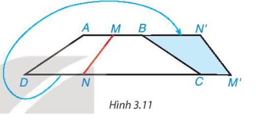 Cắt một mảnh giấy hình thang cân bằng một nhát thẳng cắt cả hai cạnh đáy thì được hai (ảnh 1)