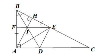 Cho tam giác ABC vuông tại A (AB < AC). Tia phân giác của góc B cắt AC tại D. Trên BC lấy điểm E sao cho BE = BA.  a) Chứng minh rằng ta,m giác ABD = tam giác (ảnh 1)