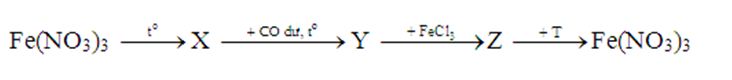 Cho sơ đồ chuyển hoá:  Các chất X và T lần lượt là          A. FeO và NaNO3.      (ảnh 1)