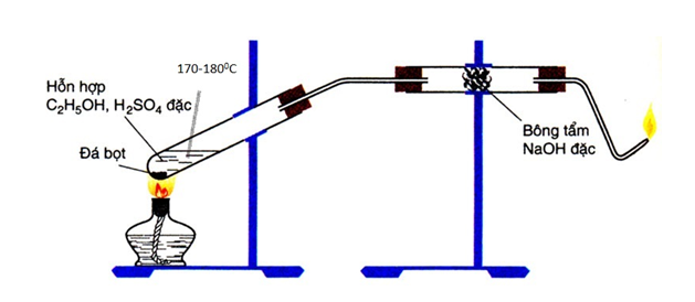 Trong sơ đồ thực nghiệm theo hình vẽ sau đây:  Chọn phát biểu đúng:          A. Chất khí sau khi đi qua bông tẩm NaOH (ảnh 1)