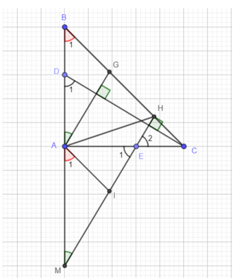 Cho tam giác ABC vuông cân tại A. Trên cạnh AB lấy điểm D, trên cạnh AC lấy điểm E sao cho AD = AE (ảnh 1)