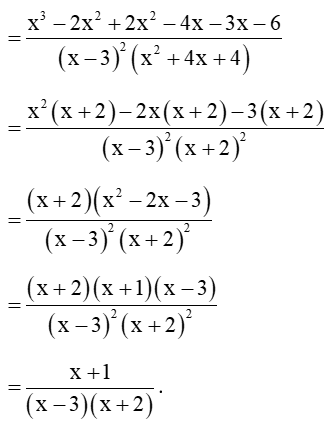 Rút gọn phân thức: X^3- 7x-6/ x^2( x-30^2+ 4x( x-3)^2+ 4( x-3)^2 . (ảnh 1)