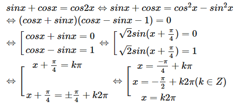 Giải phương trình sinx + cosx = cos2x (ảnh 1)
